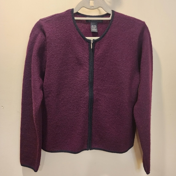 GEOFFREY BEENE BURGUNDY 100% Wool Zip Up Sweater size S - Picture 5 of 10